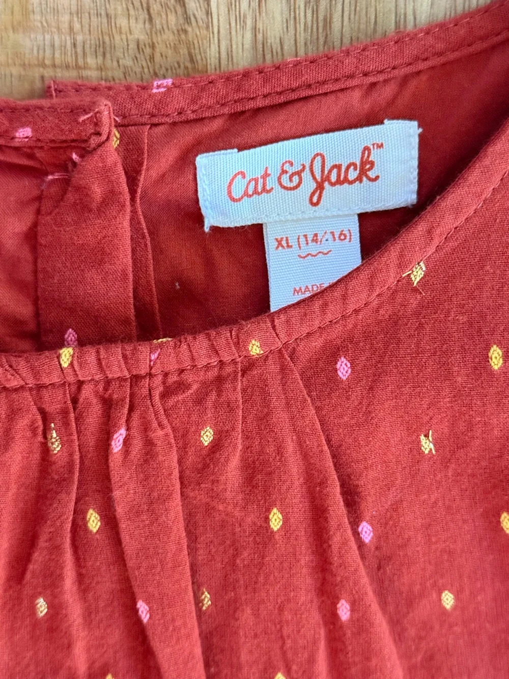 Cat & Jack Girls XL 14/16 Red Dot Print Long Sleeve Blouse Top